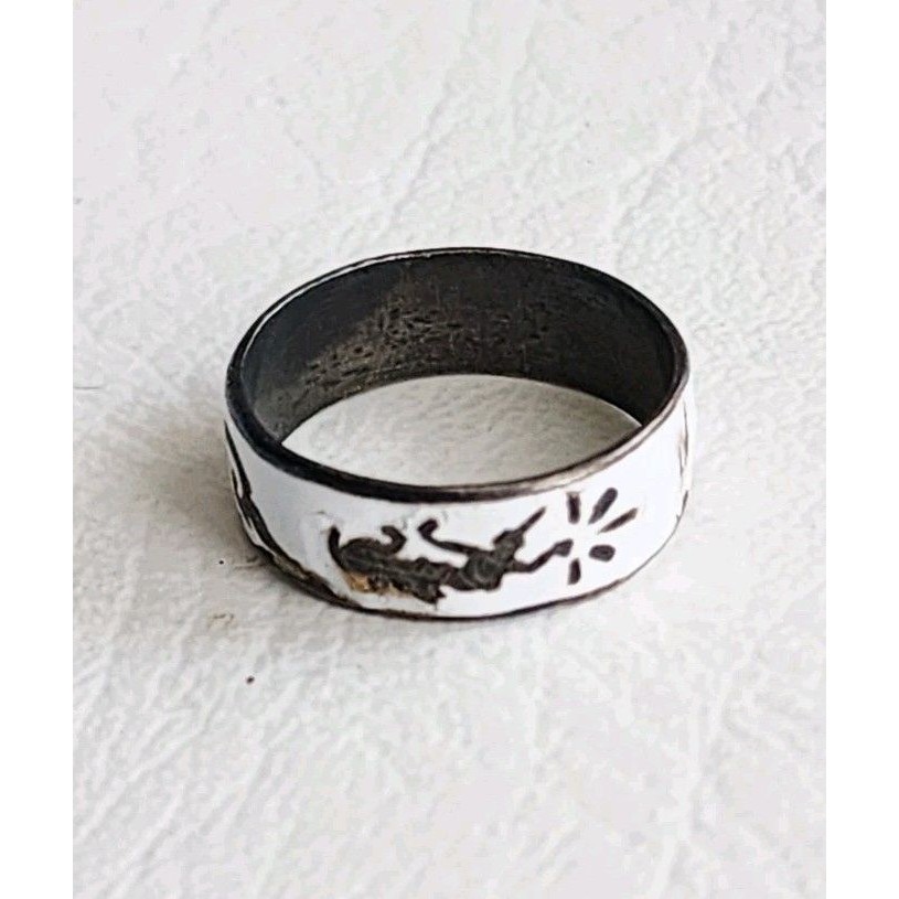 Vintage Siam Dancer White Enamel Sterling Silver Ring - Size 7.25